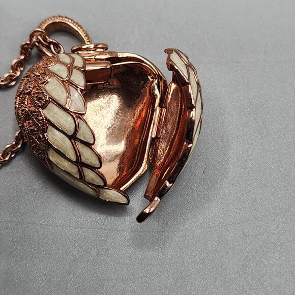 Rose Gold Plated Angel Wing Heart Locket Necklace 925 Thailand 26.35 19" Chain - Picture 9 of 10